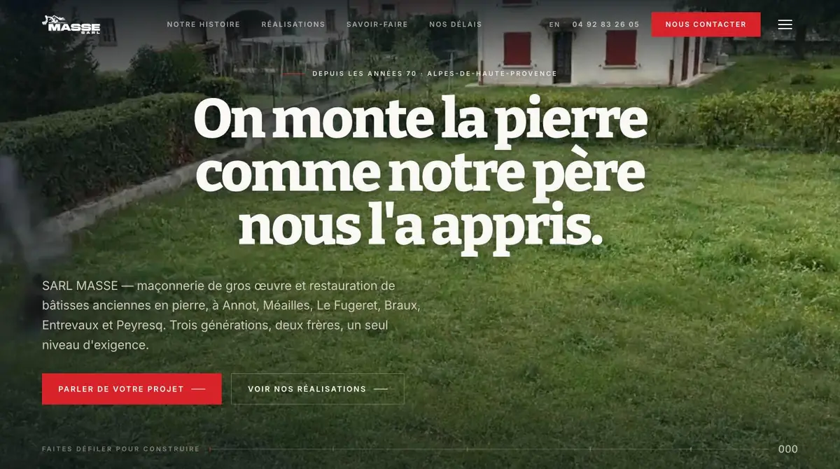 Page d'accueil du site SARL Masse, maçon pierre en Alpes-de-Haute-Provence
